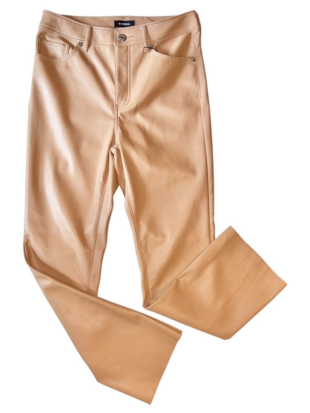 NWOT Express High Rise Cropped Flare Faux Leather Pants Camel Size 2R